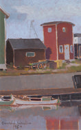 Load image into Gallery viewer, Original Vintage Mid Century Harbor Oil Painting From Sweden
