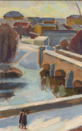 Load image into Gallery viewer, Vintage Art Mid Century Cityscape Oil Painting From Sweden
