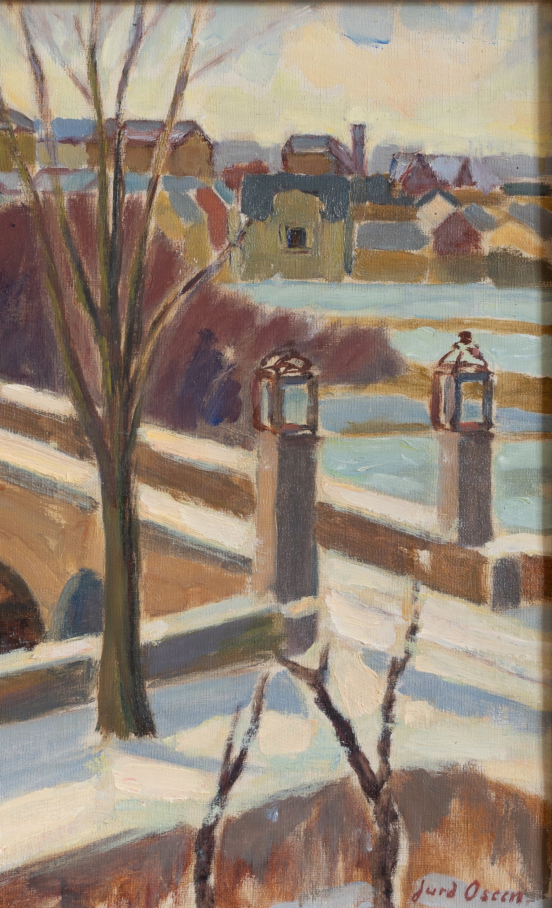 Vintage Art Mid Century Cityscape Oil Painting From Sweden