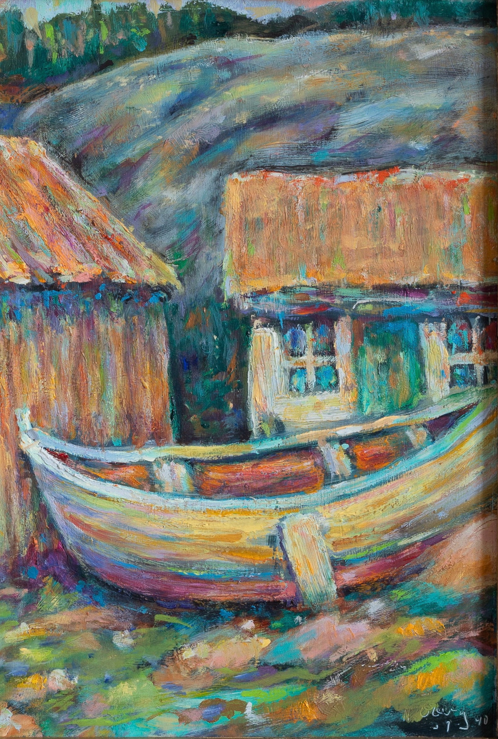 Affordable Art Mid Century Vintage Original Oil Painting  from Sweden