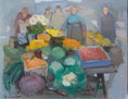 Load image into Gallery viewer, Colorful Vintage Oil Painting of Outdoor Market from Sweden
