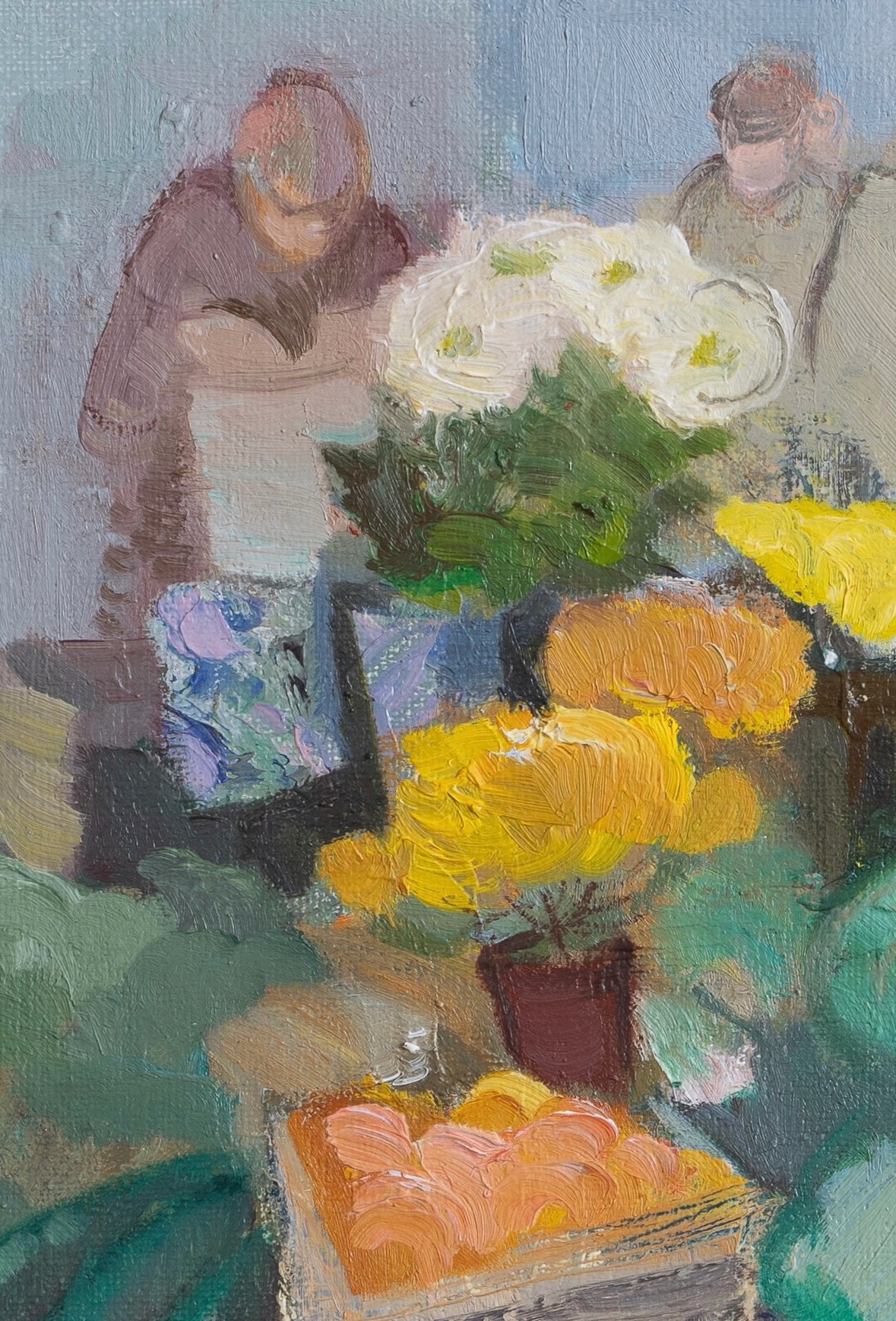 Colorful Vintage Oil Painting of Outdoor Market from Sweden