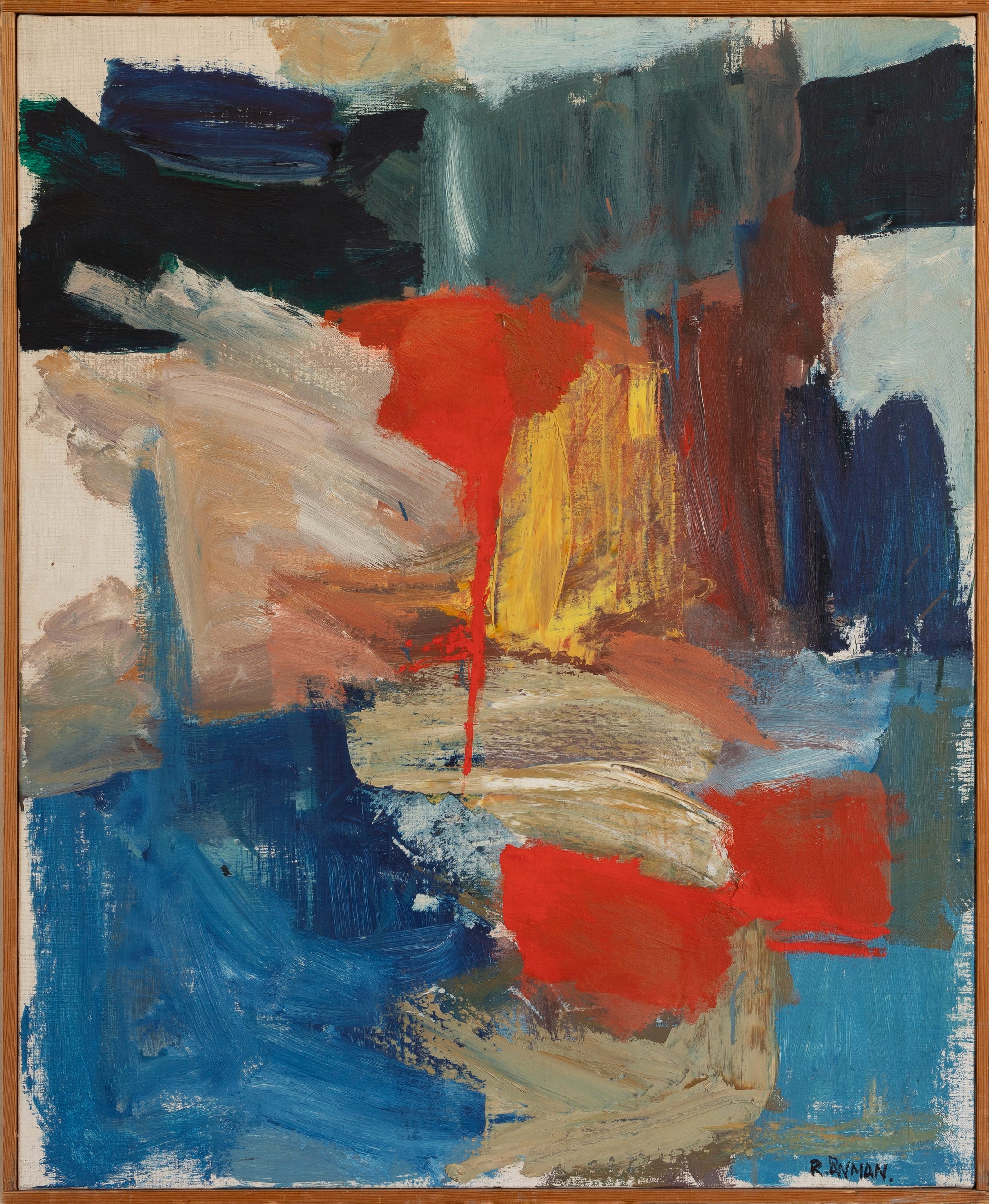 Large Mid Century Vintage Art Abstract Oil Painting Sweden