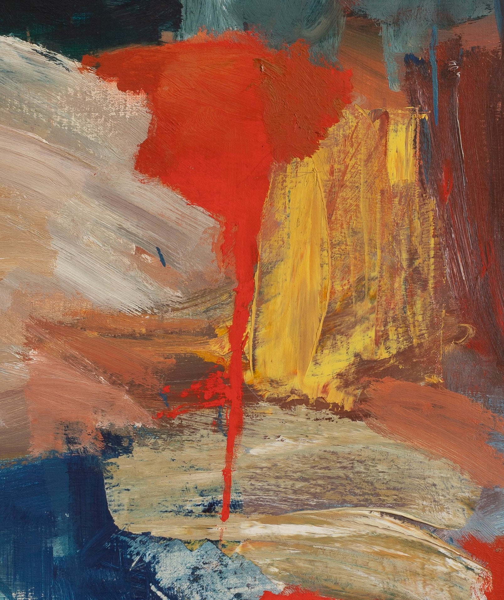 Large Mid Century Vintage Art Abstract Oil Painting Sweden