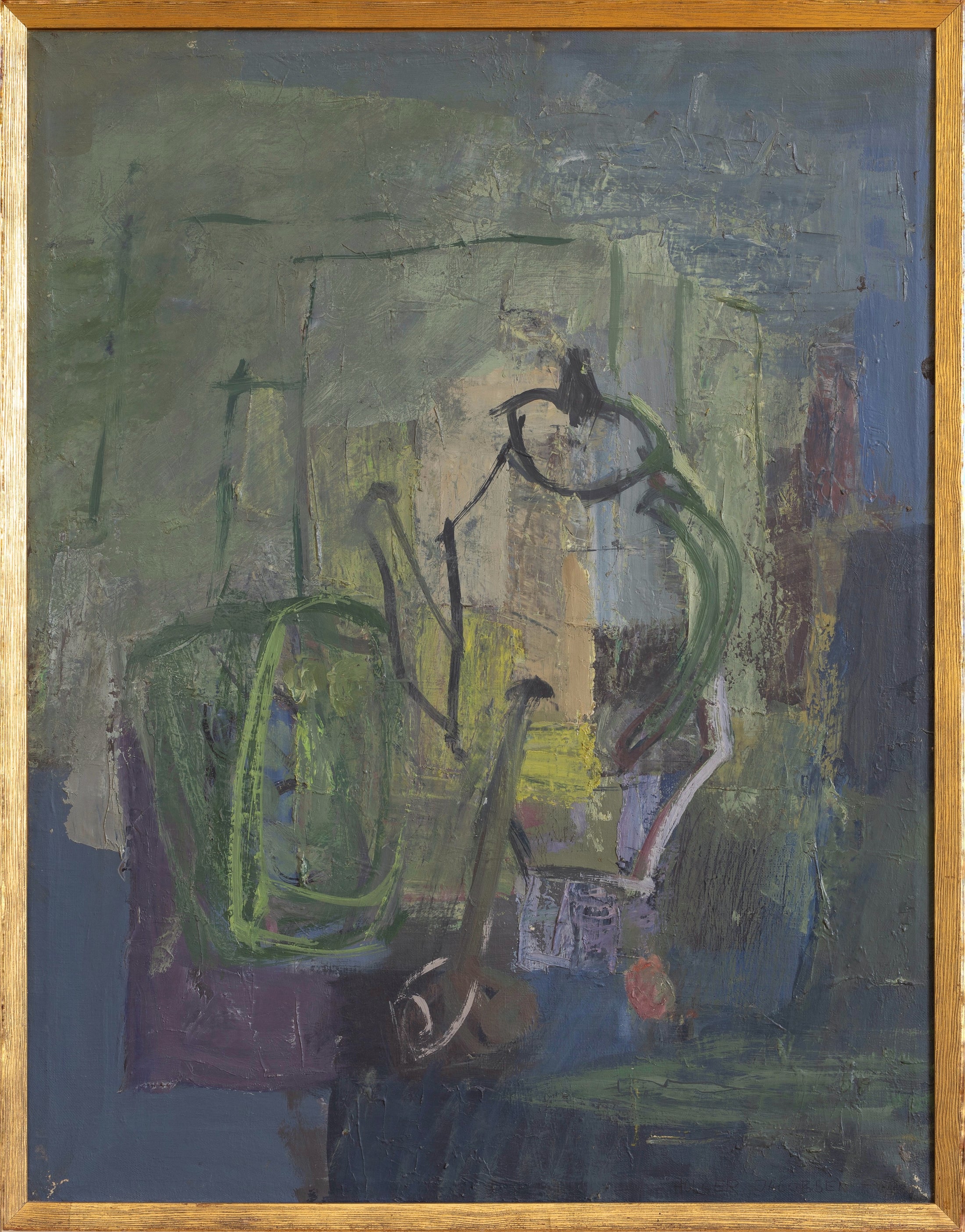 Vintage Art Mid Century Abstract Oil Painting 1965