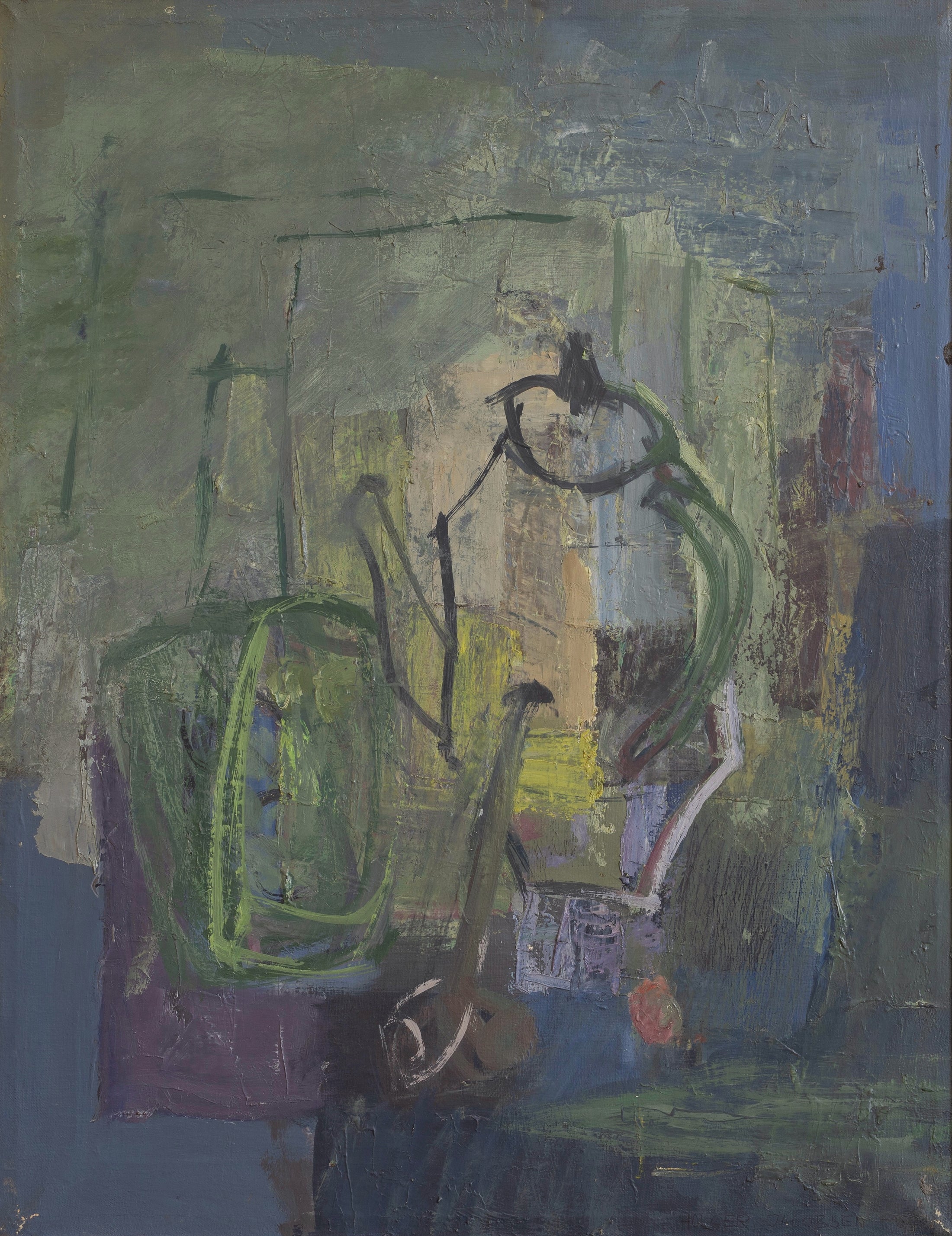 Vintage Art Mid Century Abstract Oil Painting 1965
