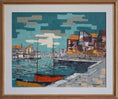Load image into Gallery viewer, Colorful Original Mid Century Harbor Oil Painting from Sweden 1965
