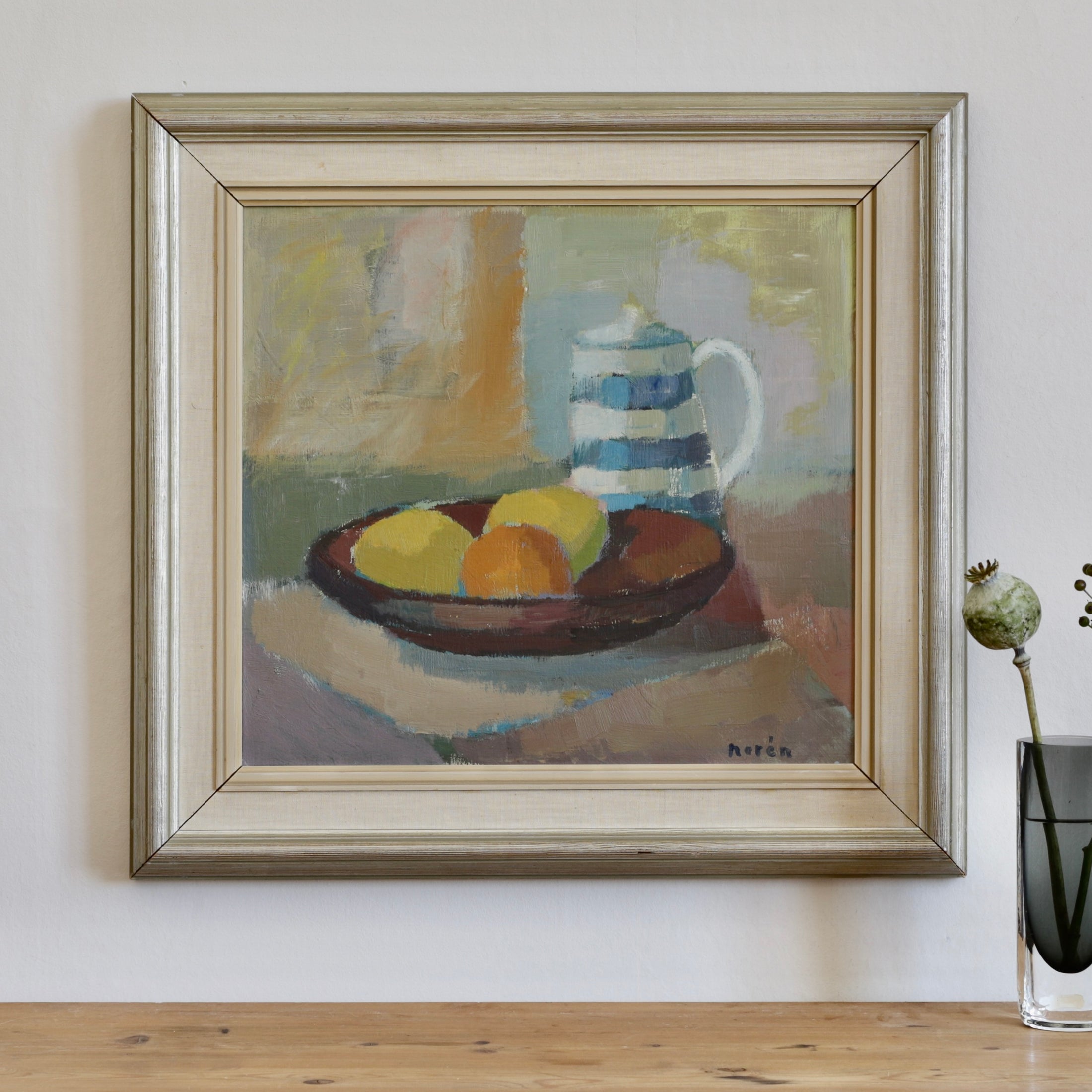 Vintage Mid Century Original Still Life Oil Painting from Sweden