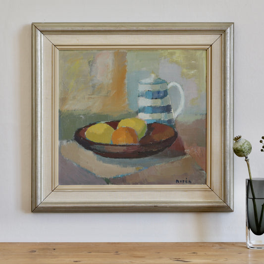 Vintage Mid Century Original Still Life Oil Painting from Sweden