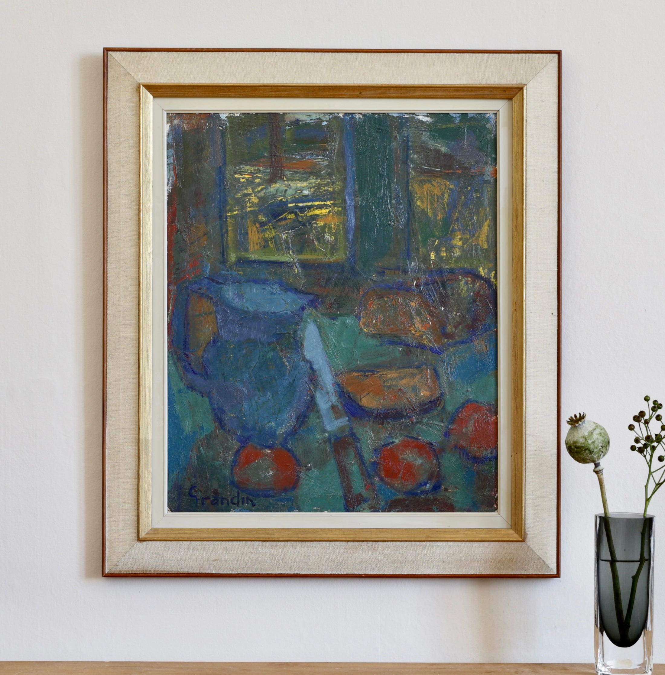 Vintage Mid Century Kitchen Still Life Oil Painting