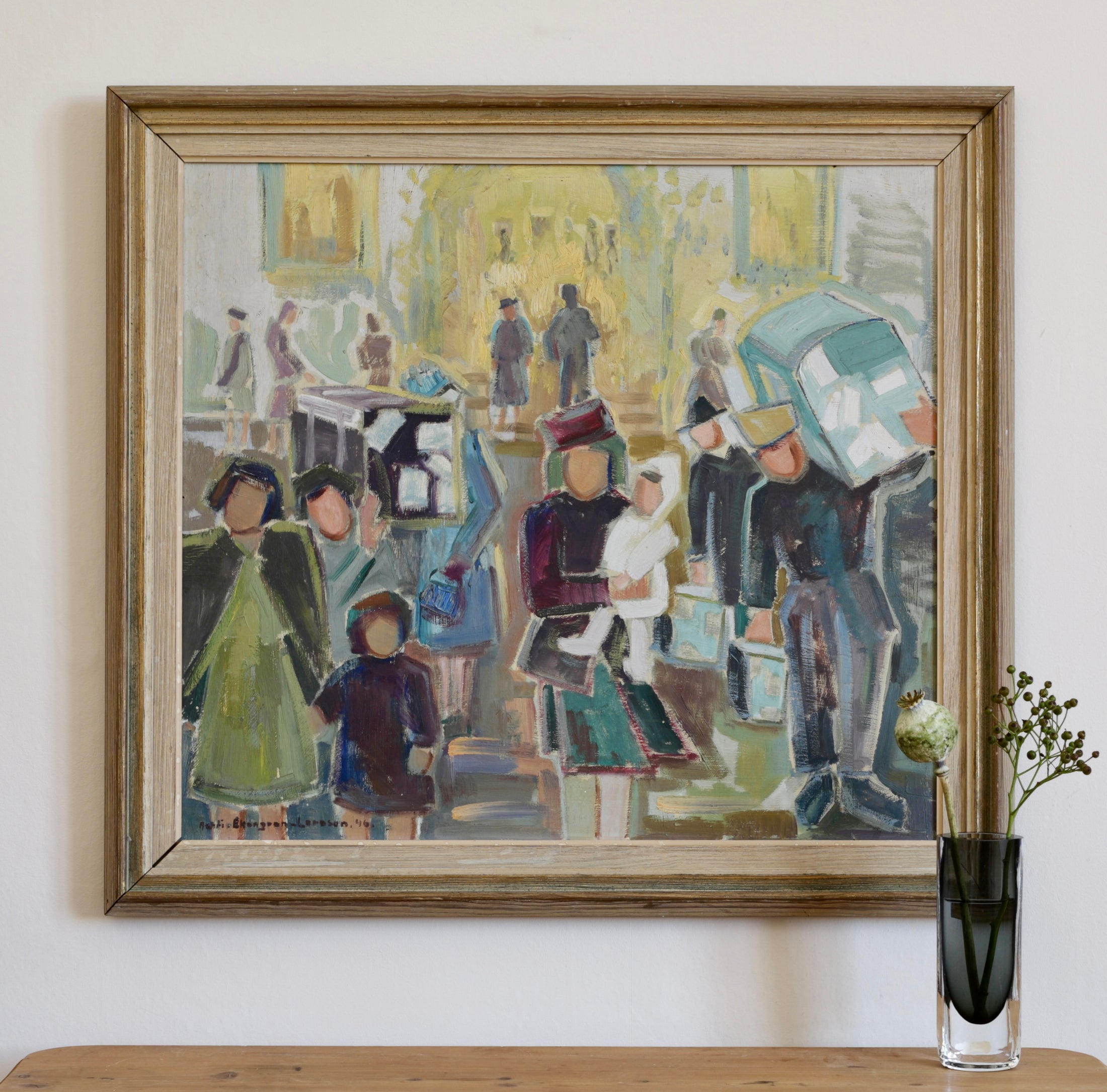Vintage Art Room Mid Century Original Oil Painting from Sweden