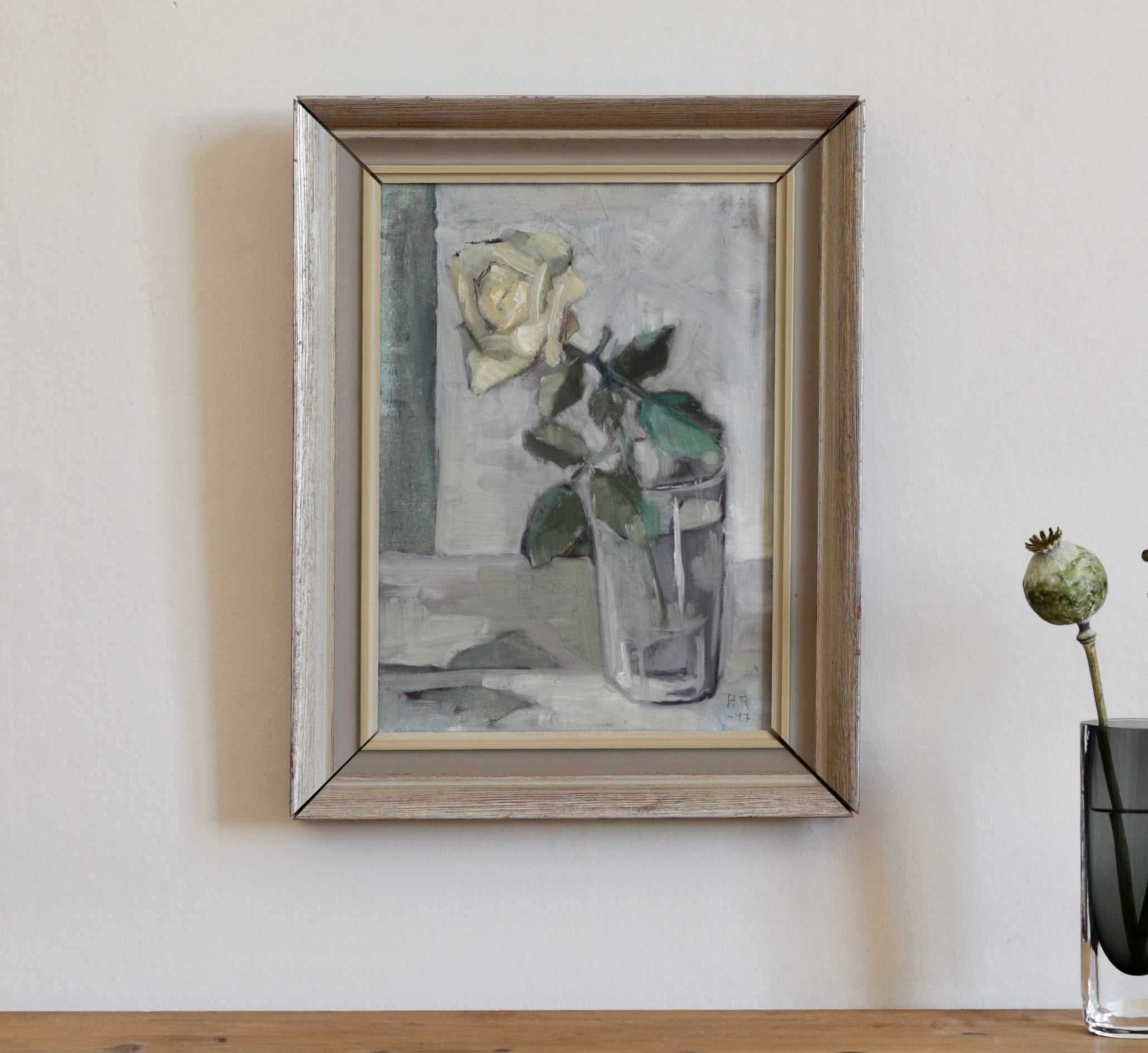 Mid Century Original Rose Still Life from Sweden