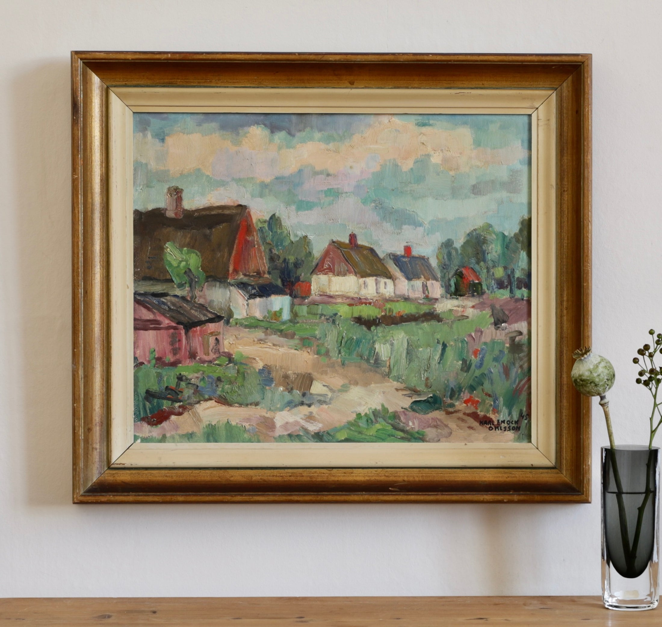 Mid Century Original Landscape Oil Painting By K Ohlsson Sweden