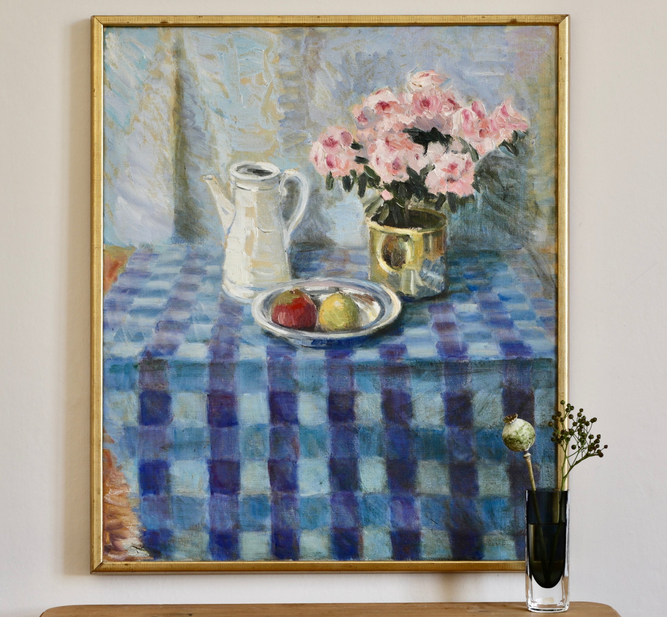 Large Mid Century Original Interior Oil Painting from Sweden