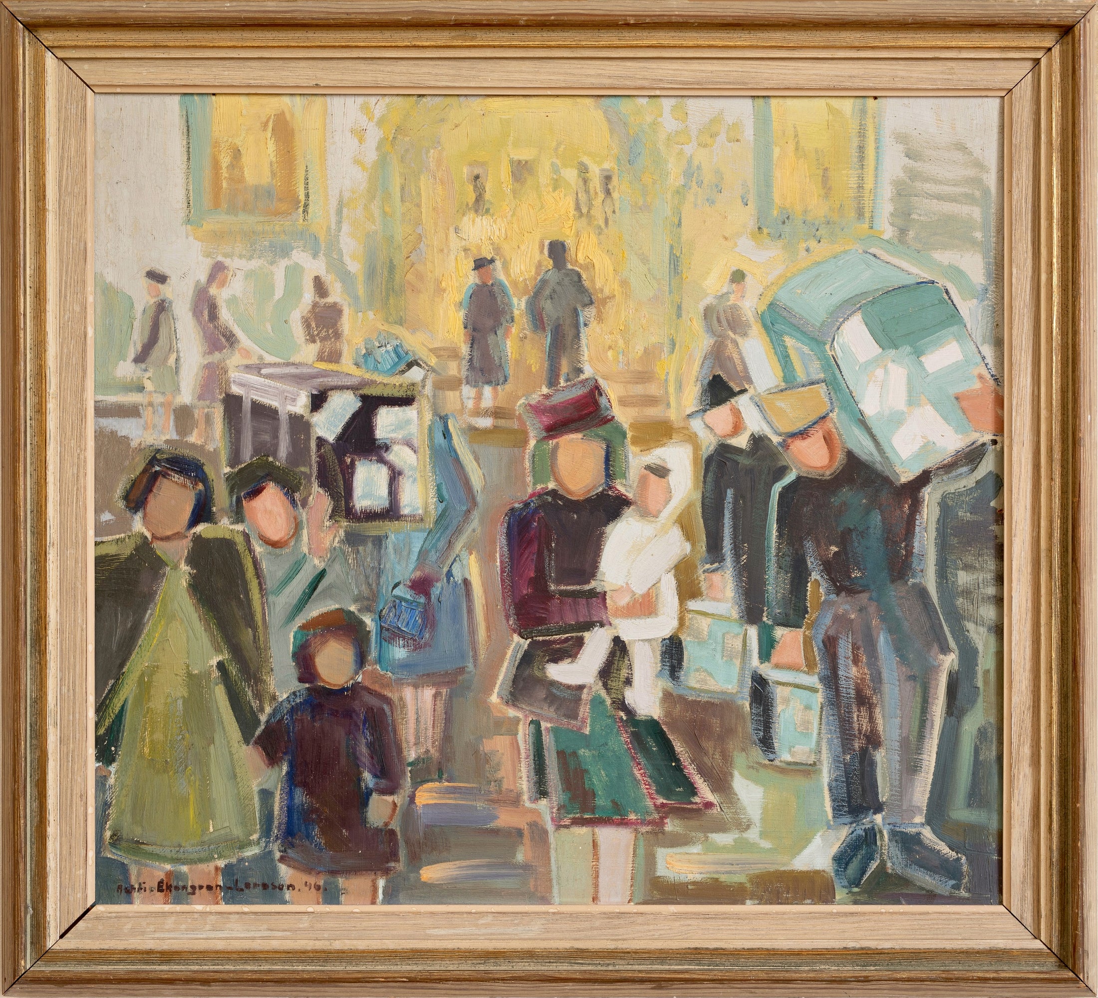 Vintage Art Room Mid Century Original Oil Painting from Sweden