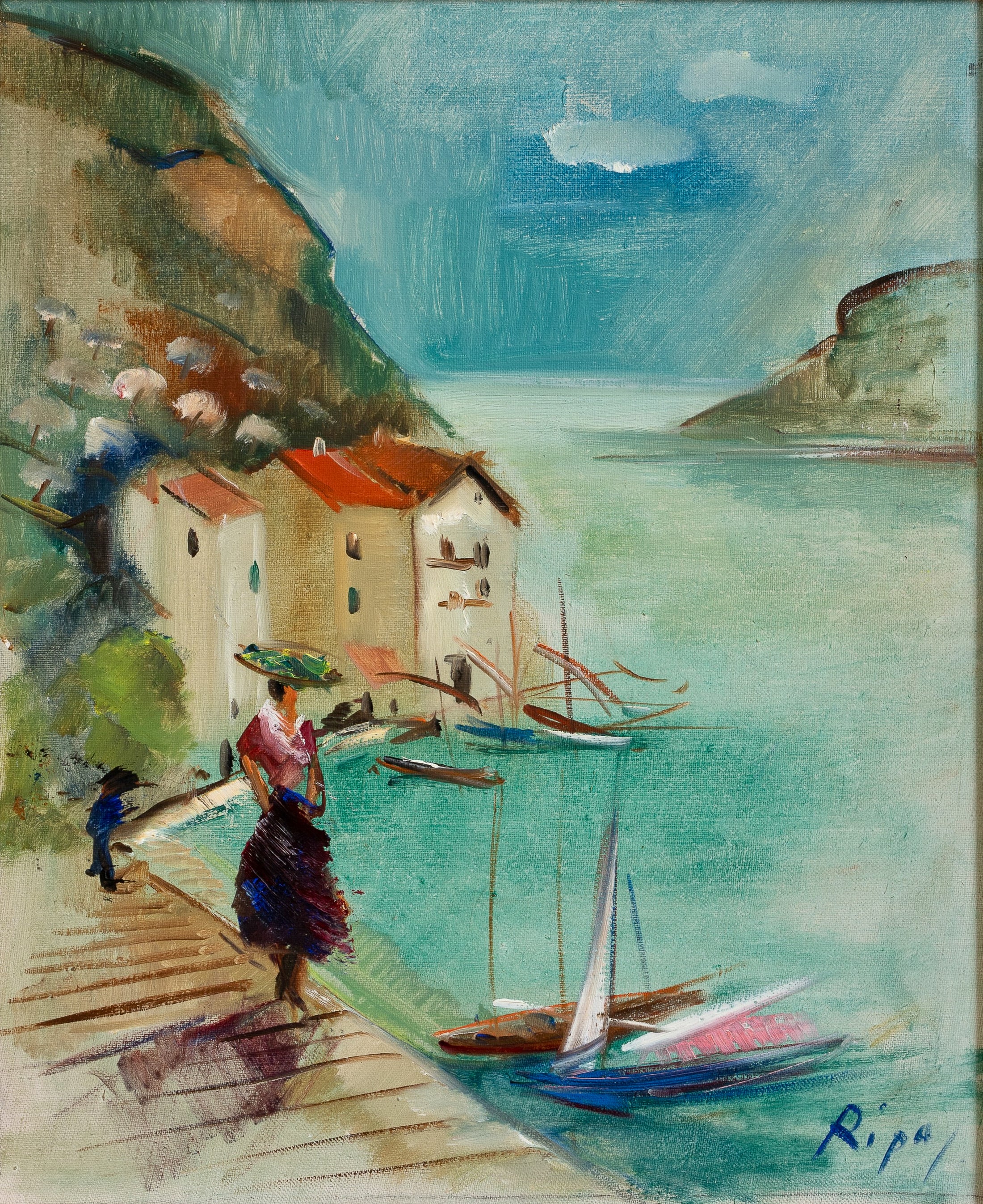 Mid Century Original Coastal Oil Painting