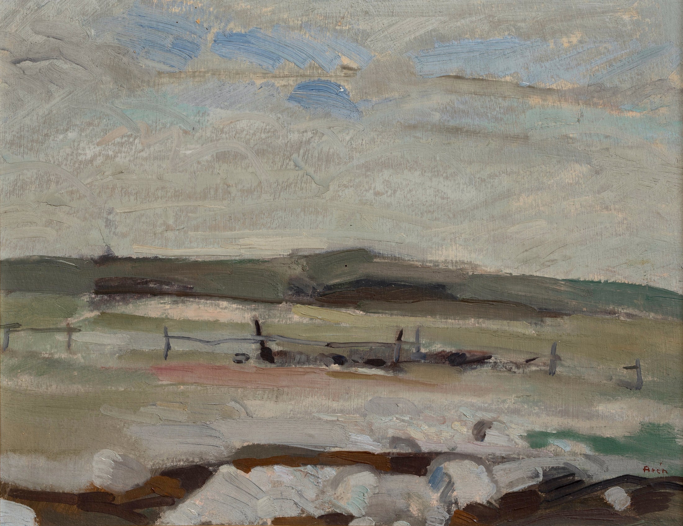 Vintage Original Mid Century Coastal Oil Painting from Sweden