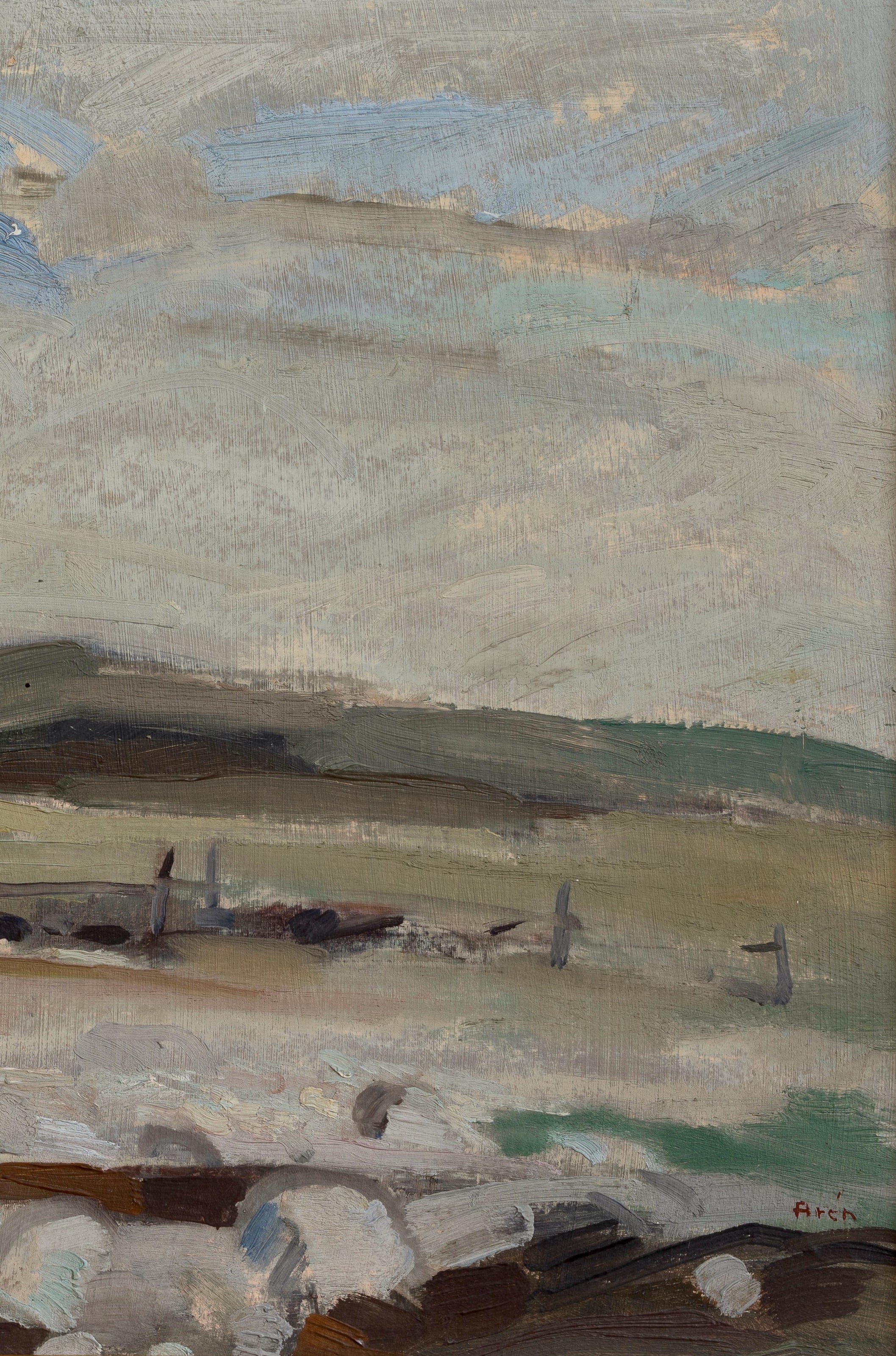 Vintage Original Mid Century Coastal Oil Painting from Sweden