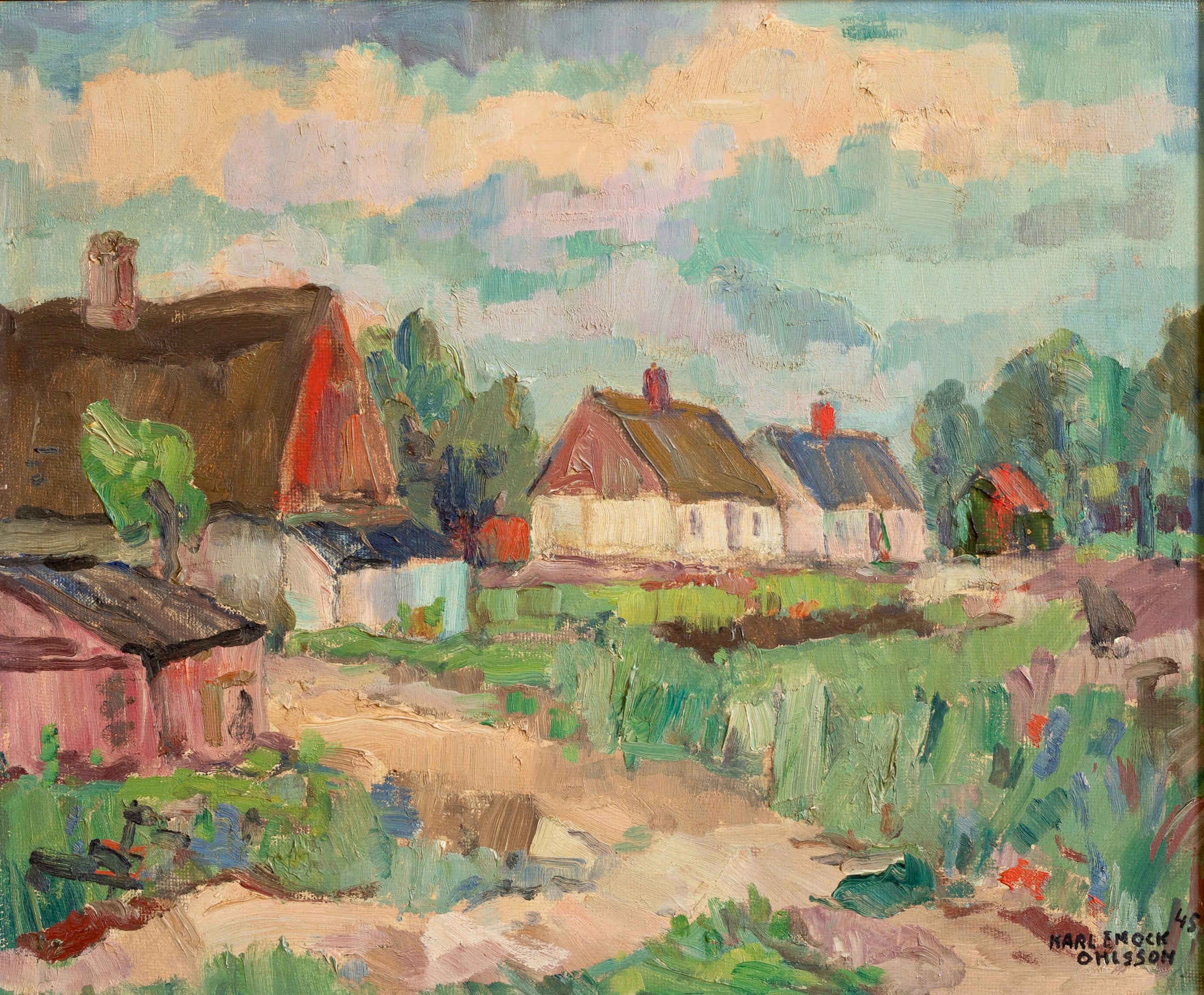 Mid Century Original Landscape Oil Painting By K Ohlsson Sweden