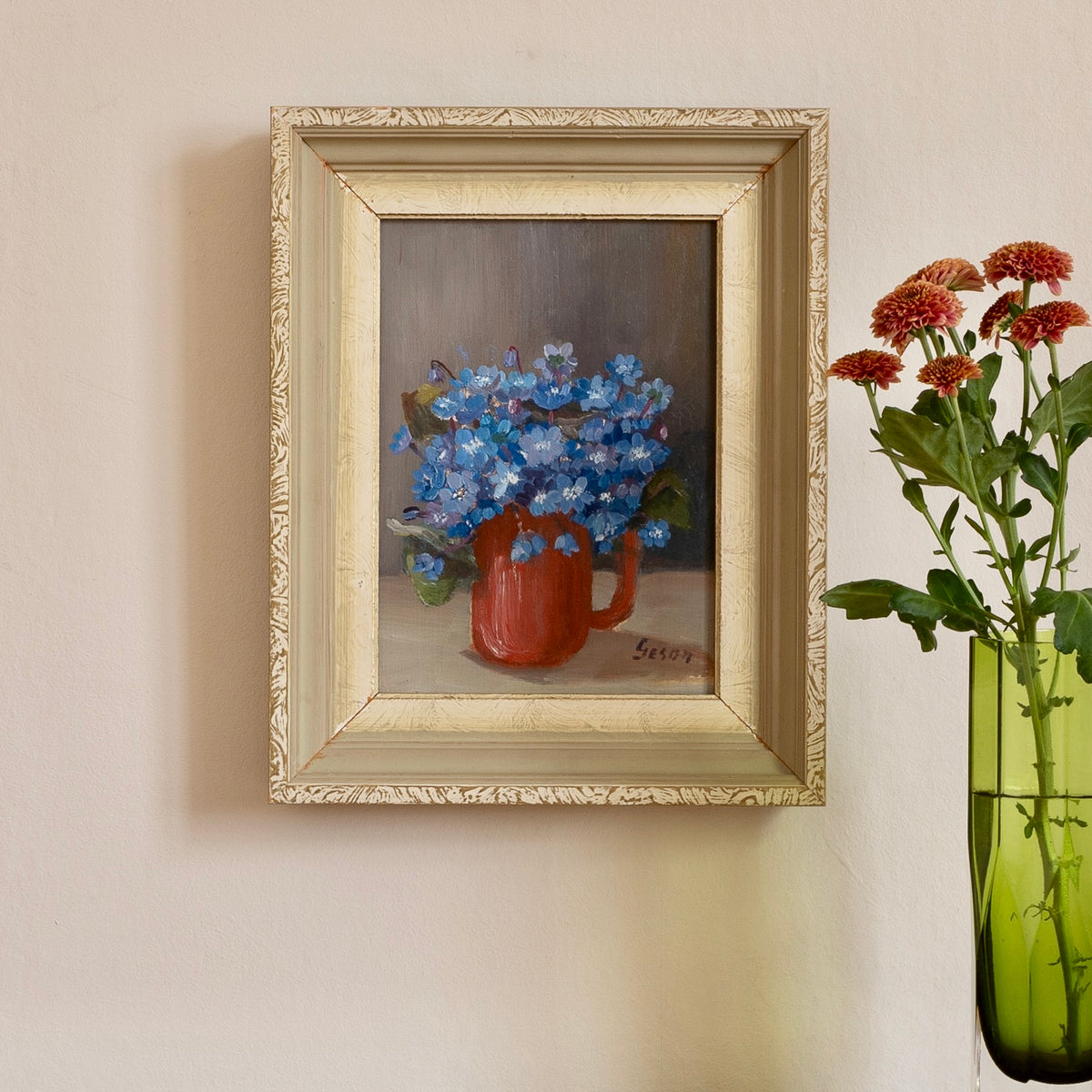 Vintage Art Original Floral Still Life Painting from Sweden