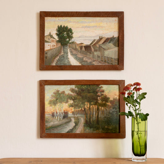 Pair of Vintage Original Landscape Oil Paintings from Sweden