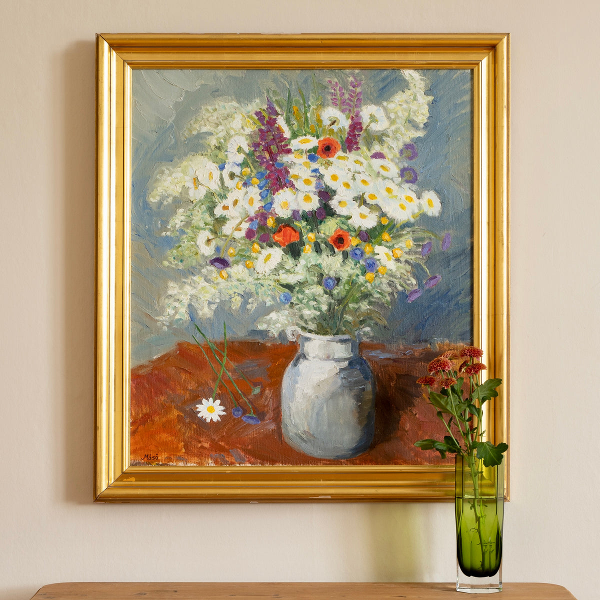 Mid Century Original Floral Oil Painting from Sweden