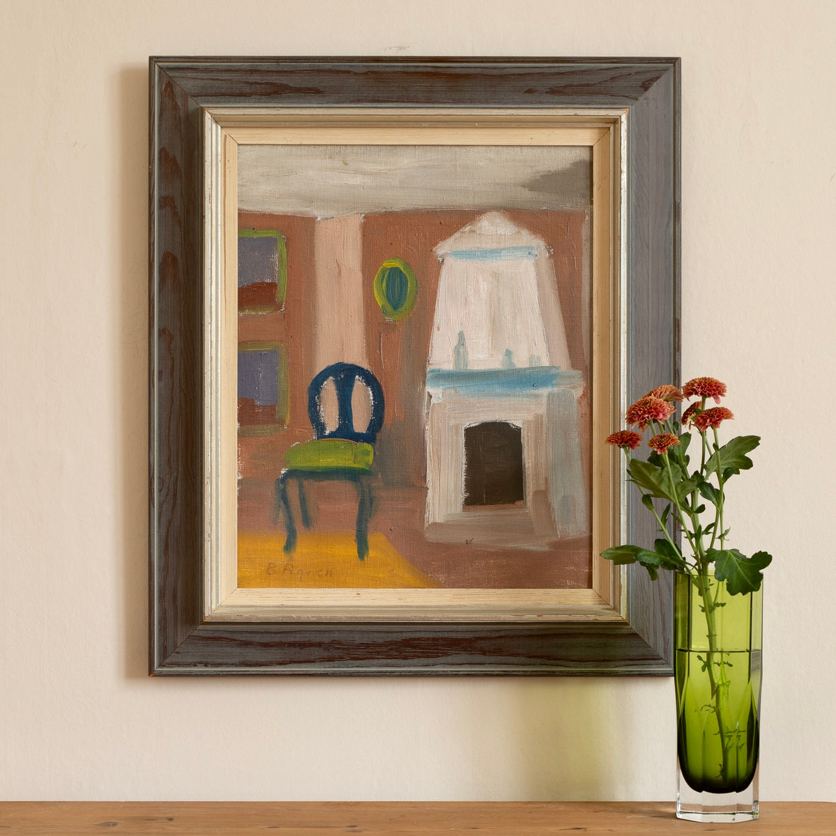 Original Vintage Mid Century Interior Oil Painting from Sweden