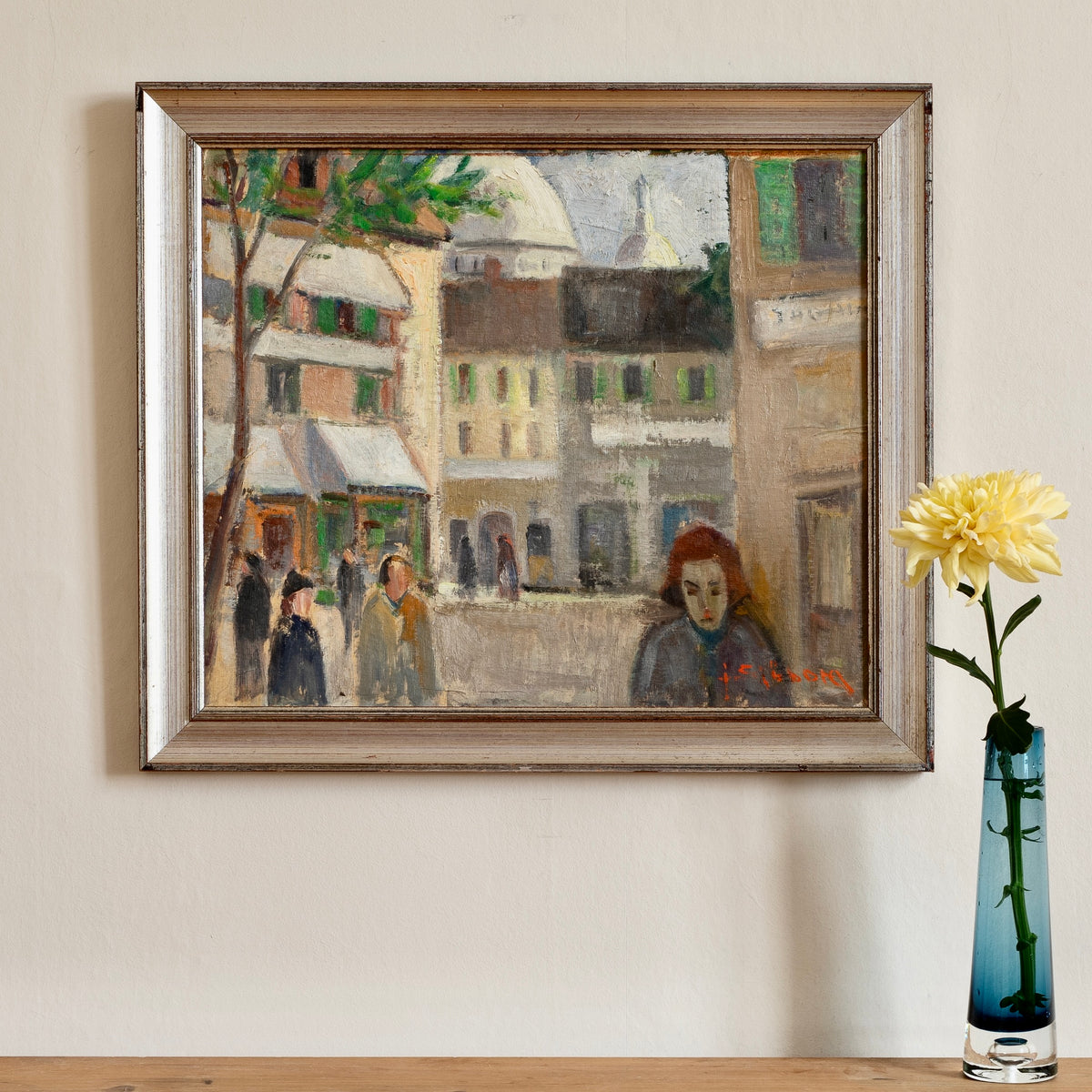 Vintage Original Parisian Street Scene Oil Painting From Sweden