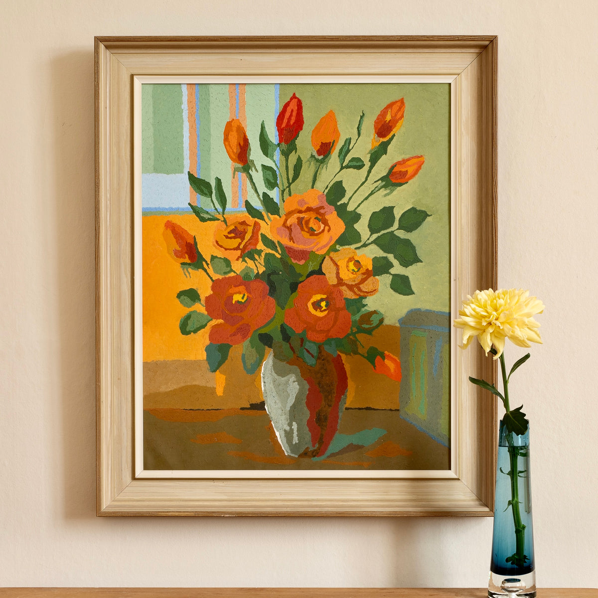 Mid Century Vintage Floral Oil Painting from Sweden