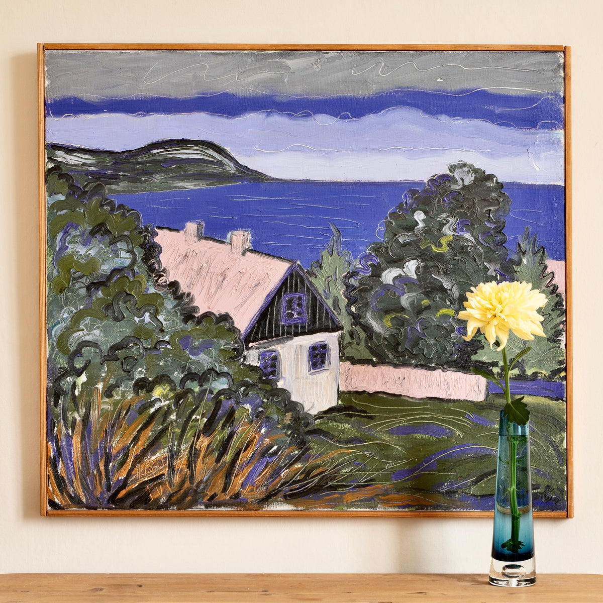 Original Coastal Oil Painting Vintage Mid Century Sweden