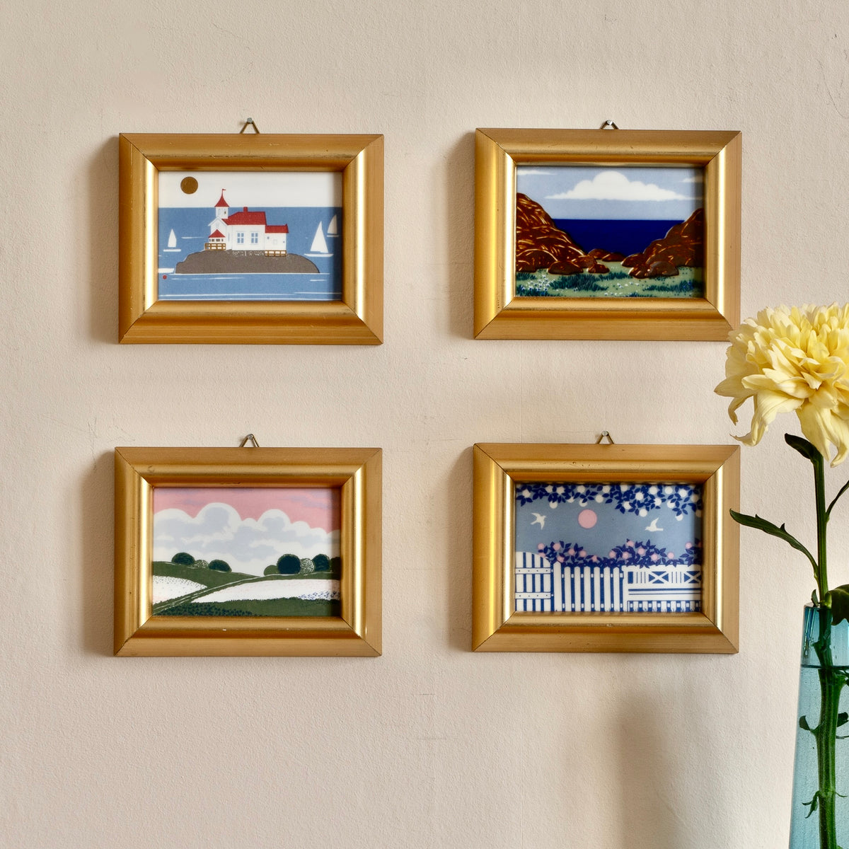 Vintage Art Room Original Set of Four Coastal and Countryside Scenes
