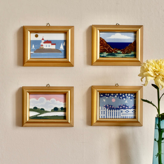 Vintage Art Room Original Set of Four Coastal and Countryside Scenes