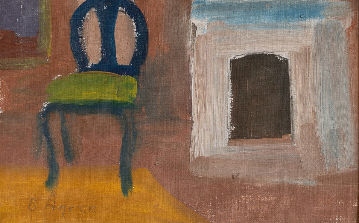 Original Vintage Mid Century Interior Oil Painting from Sweden