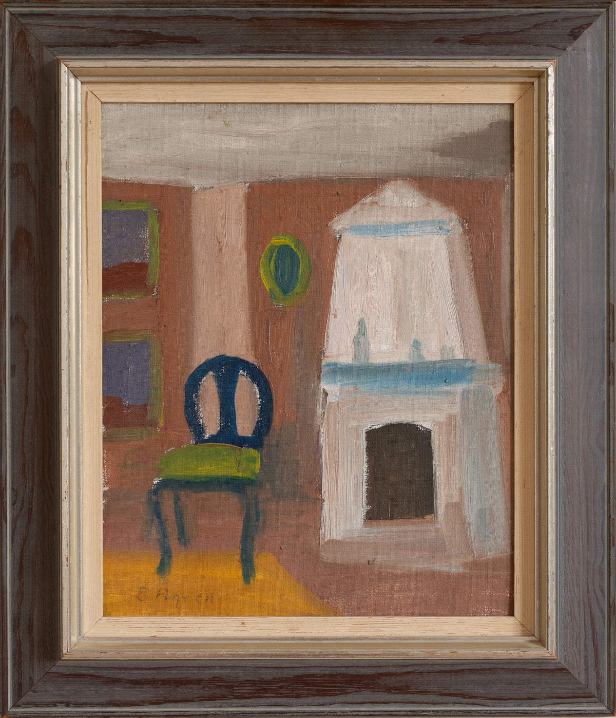 Original Vintage Mid Century Interior Oil Painting from Sweden