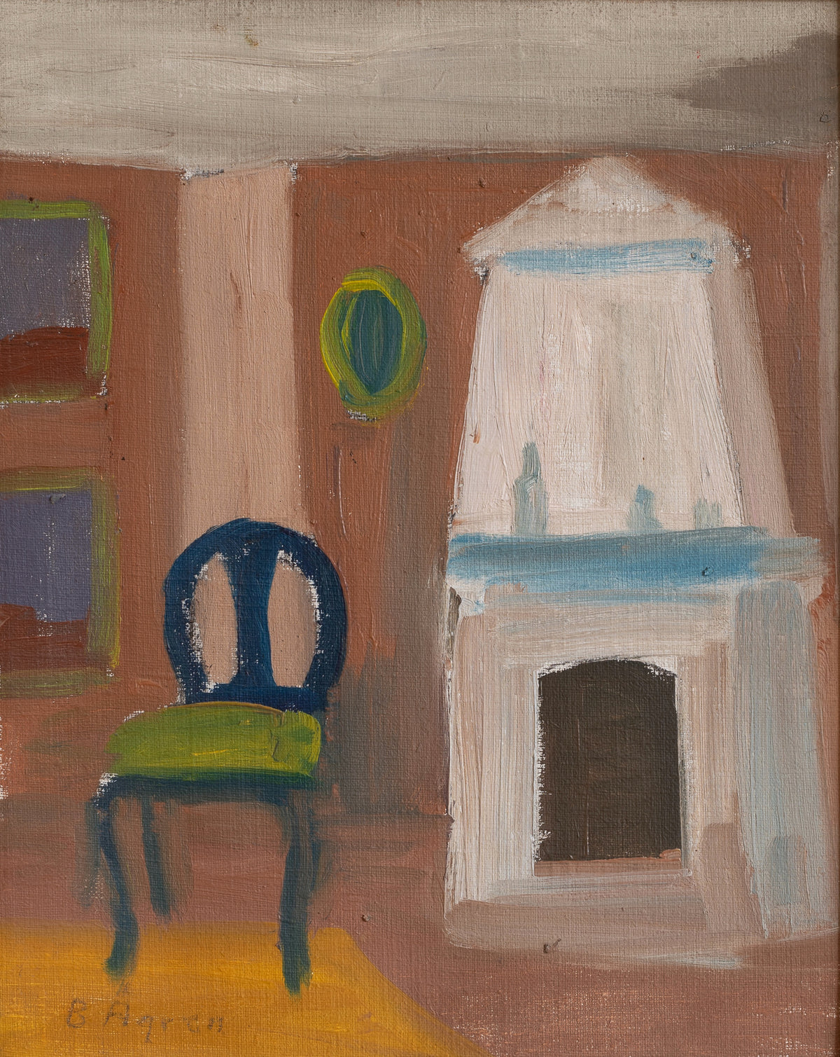 Original Vintage Mid Century Interior Oil Painting from Sweden