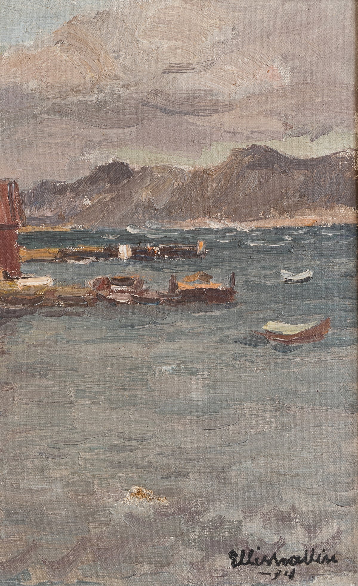 Vintage Art Room Original Coastal Oil Painting from Sweden 1934