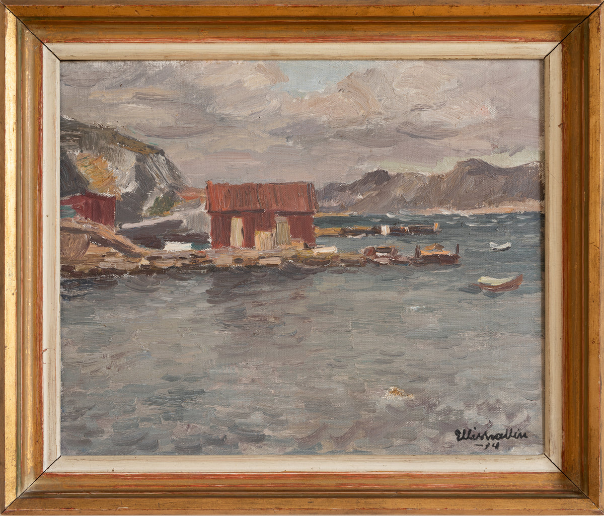 Vintage Art Room Original Coastal Oil Painting from Sweden 1934