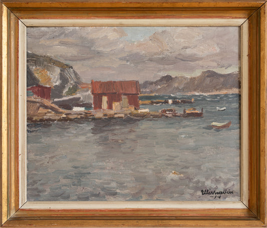 Vintage Art Room Original Coastal Oil Painting from Sweden 1934