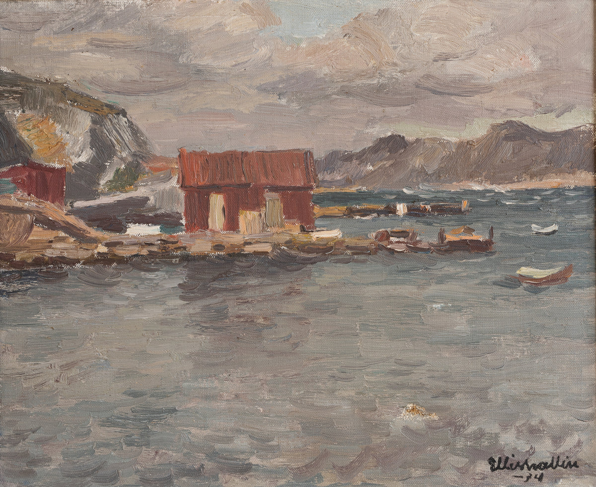 Vintage Art Room Original Coastal Oil Painting from Sweden 1934