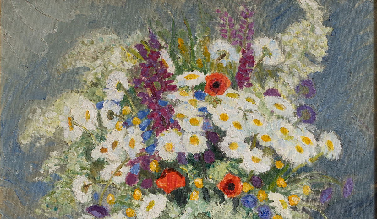 Mid Century Original Floral Oil Painting from Sweden