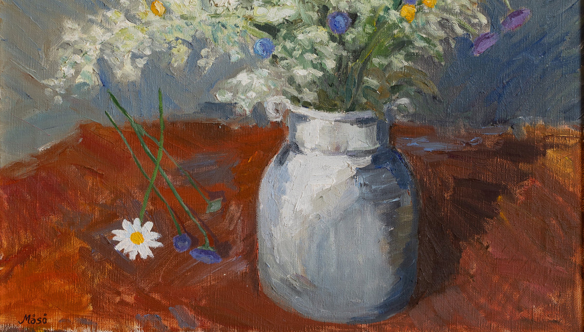 Mid Century Original Floral Oil Painting from Sweden