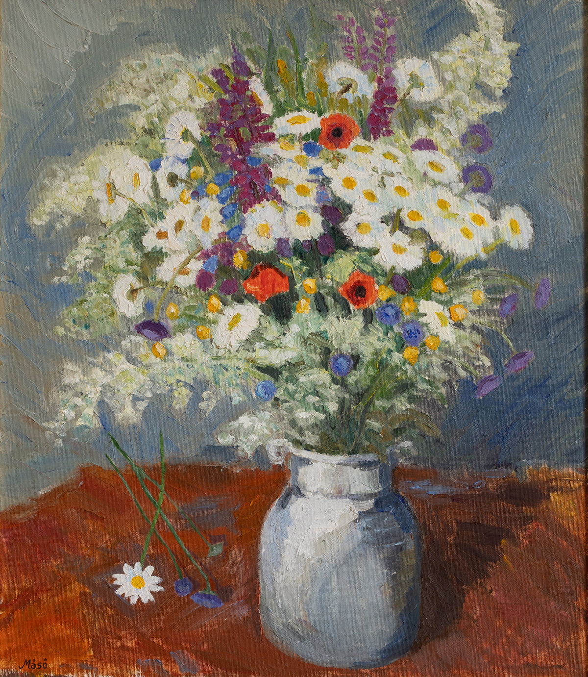 Mid Century Original Floral Oil Painting from Sweden