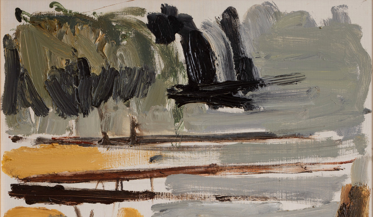 Vintage Art Semi Abstract Landscape Original Oil Painting from Sweden