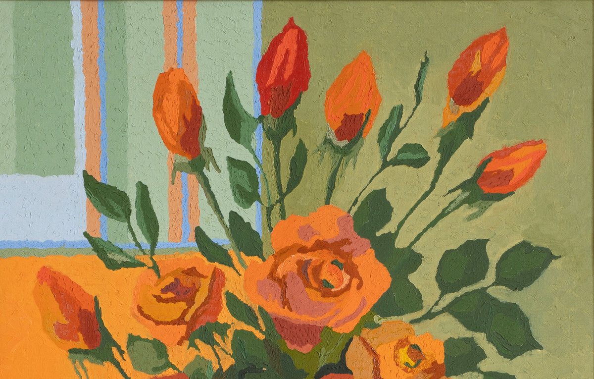 Mid Century Vintage Floral Oil Painting from Sweden