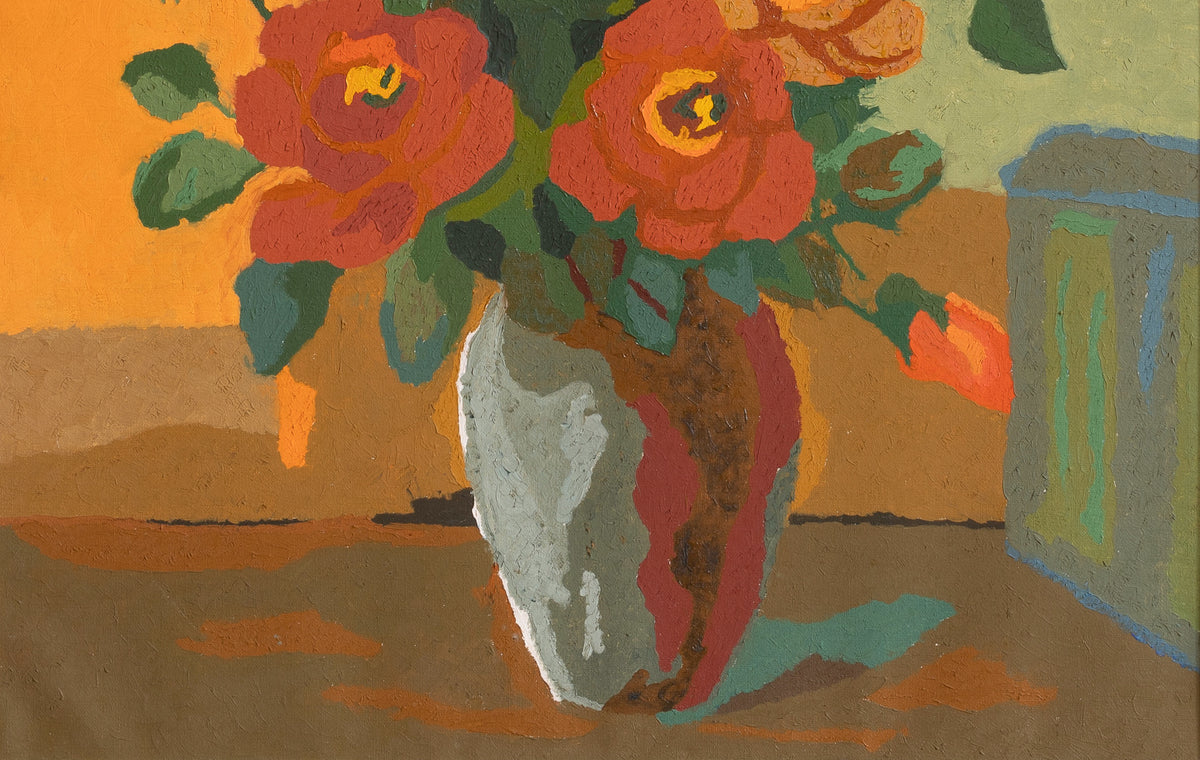 Mid Century Vintage Floral Oil Painting from Sweden