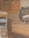 Load image into Gallery viewer, Vintage Mid Century Interior Oil Painting with Cat From Sweden
