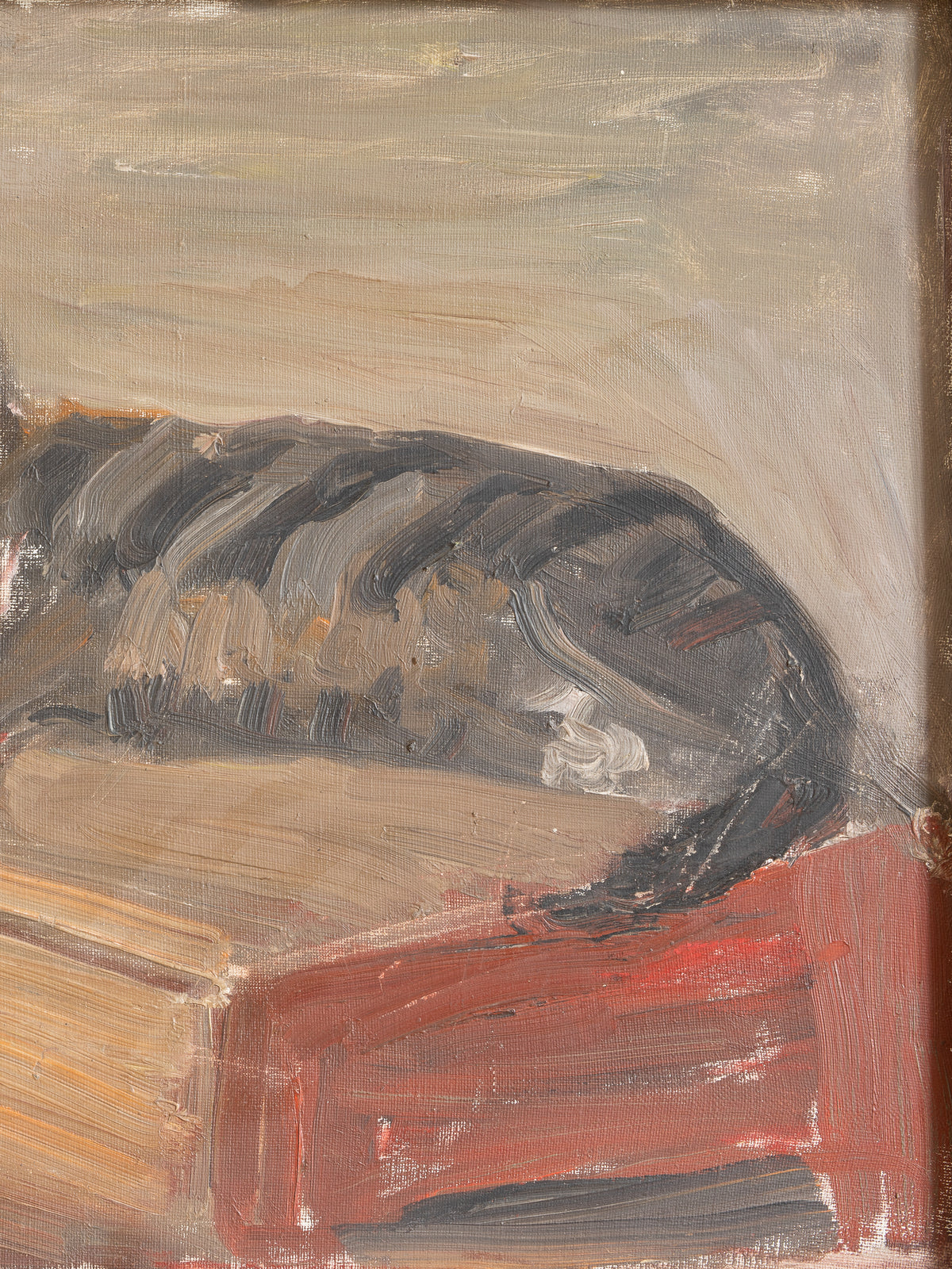 Vintage Mid Century Interior Oil Painting with Cat From Sweden