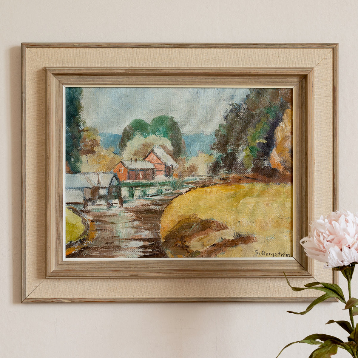 Mid Century Vintage Original Landscape Oil Painting From Sweden