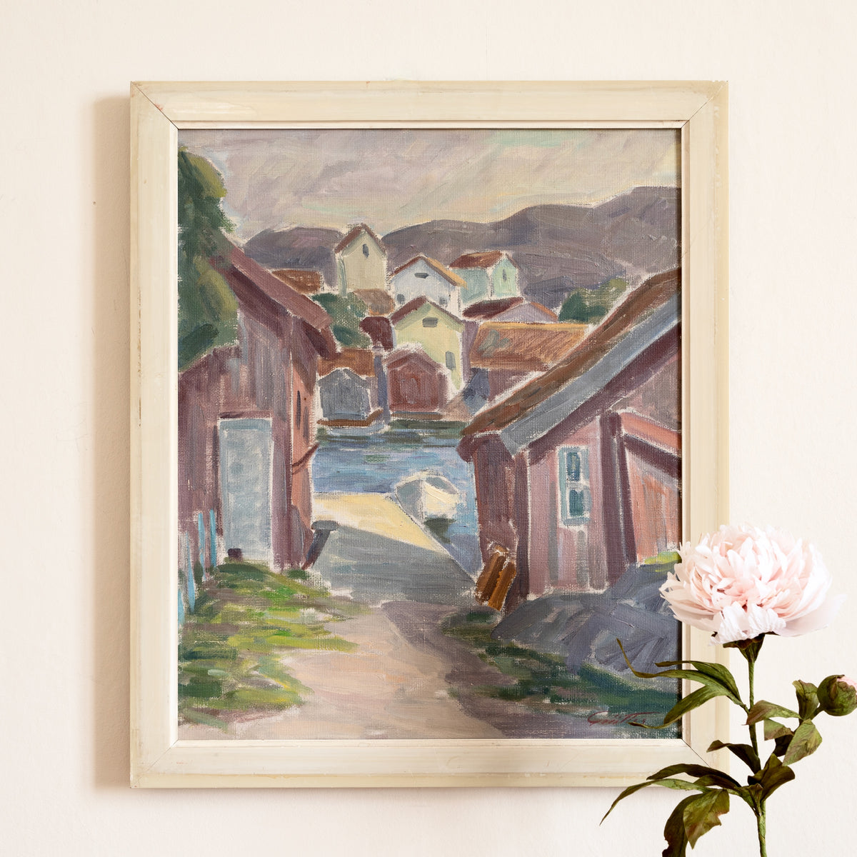 Mid Century Vintage Original Coastal Oil Painting from Sweden