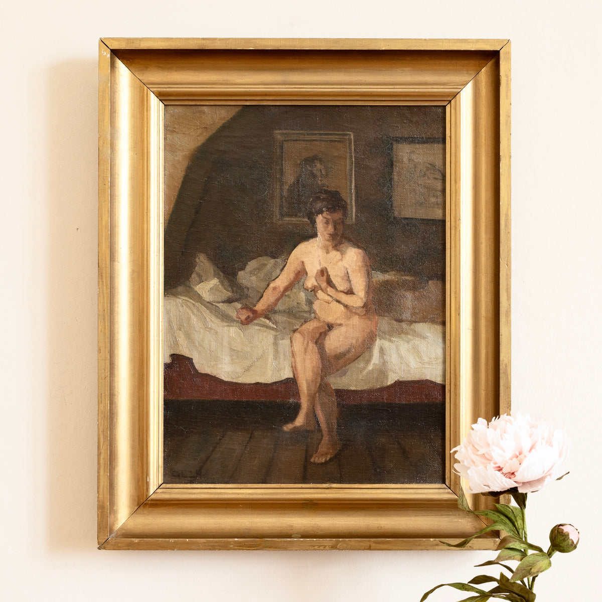 Vintage Figurative Original Oil Painting from Sweden